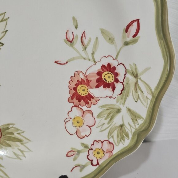 Pier 1 Audrey Dinner Plate 11in rose floral sage hand painted earthenware dinner - Picture 4 of 9
